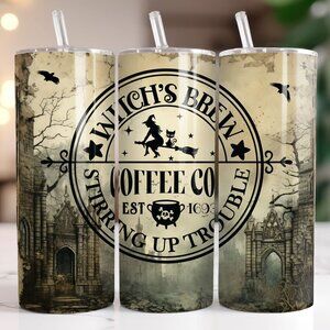 20 oz Distressed Grunge Look Witc Brew Coffee Cup Stainless Travel Tumbler NEW